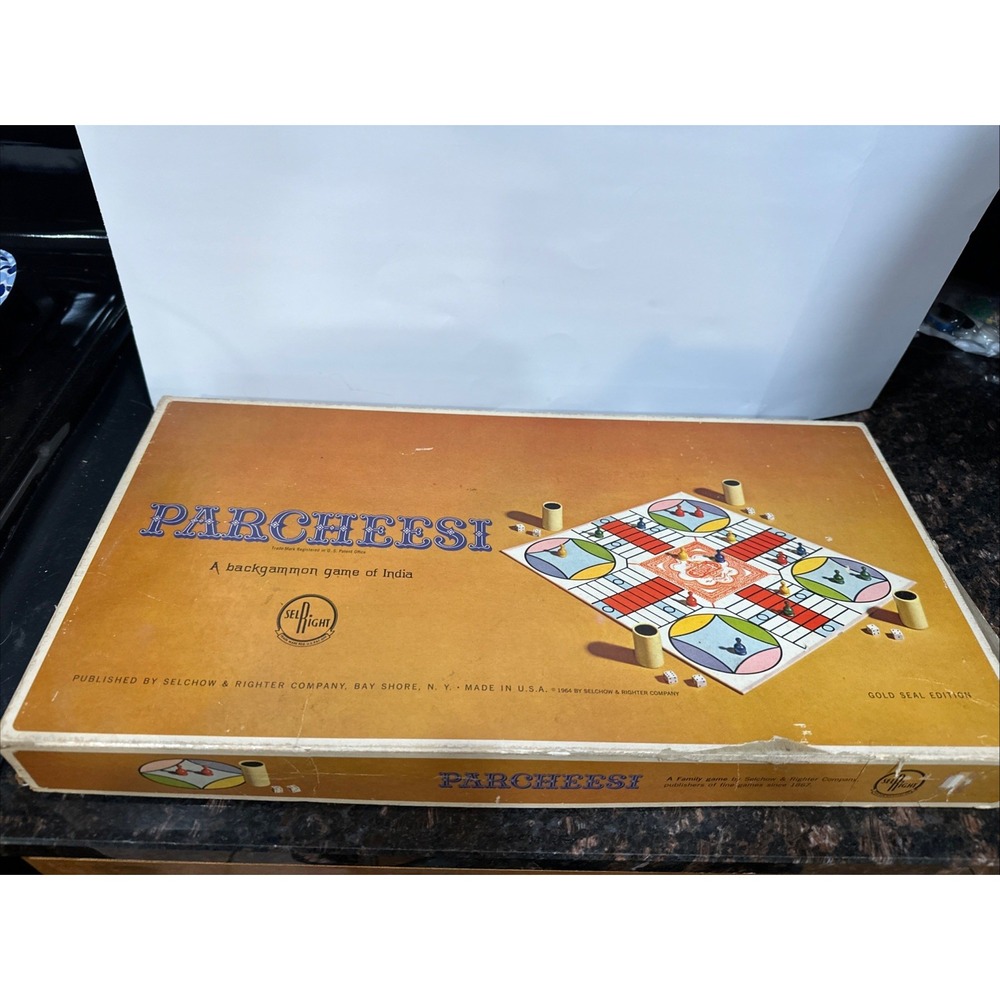 Vintage 1964 Parcheesi Board Game Gold Seal Edition Selchow & Righter Used
